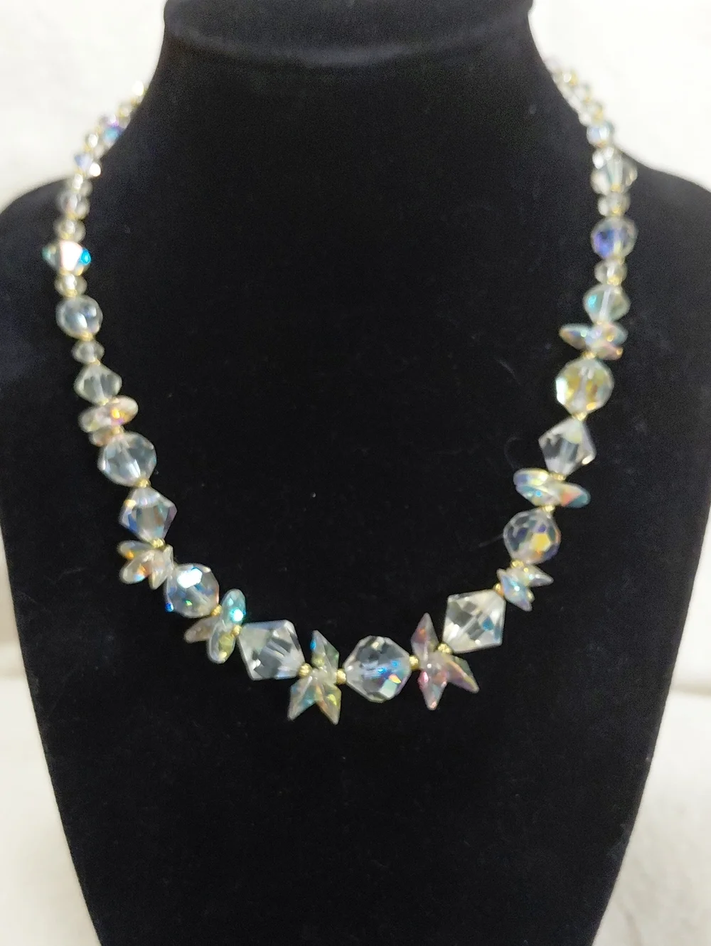 Vintage Aurora Crystal Star Bead Necklace - Iridescent